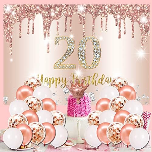 Feliz Banner de 20º aniversário para mulheres, decorações de 20 anos, de 20 anos, signo de tecido, deor de partido, 20th festas de aniversário suprimentos em rosegold photo background, 59 x35.4