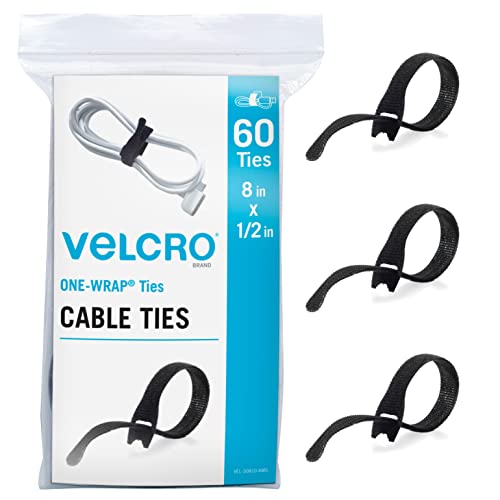 Velcro Brand Cable de serviço pesado Ties reutilizáveis ​​| Pacote em massa de 60pc | Tiras de 8 x 1/2 de um wrap e 150pk Cable