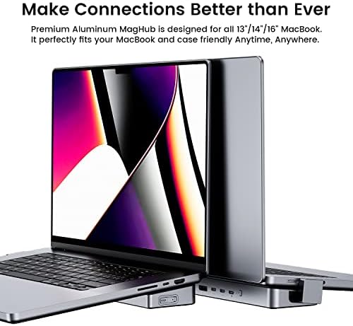 INVZI MAGHUB 12-em 2 Monitores triplos de docking USB-C com SSD pop-up, HDMI 4K dual, DP, carregamento de 100W PD, USB 3.2 10Gbps USB, RJ45, slots SD/TF para MacBook Pro M1 14 ”16”, MacBook Air M2 13