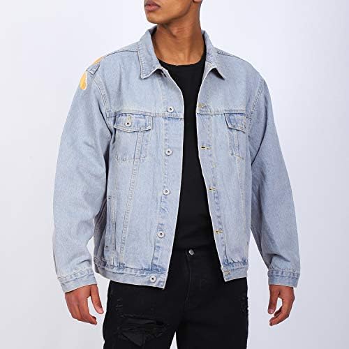 Jackets de jeans masculinos da Nagri Virgem Mary Trucker Jean Coat Hip Hop Lity of Gods Button Down Jean Jacket