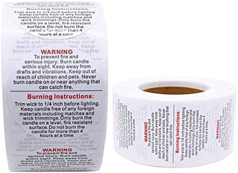 Etiquetas de aviso de vela de 1000pcs, adesivos de contêiner de jarra de vela de 1,5 polegadas, adesivos de segurança de vela para