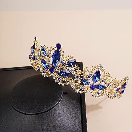 Wekicici Crystal Tiara Crowns Princess Blue Rhinestone Crown with Combs Bridal Headband Casamento Casa