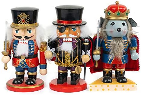 FUNPENY 3 Set Figuras de Nutcrackers de Natal, 7 polegadas de mouse de madeira de 7 polegadas Soldado rei e pirate