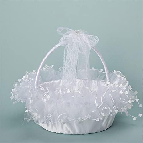 Sjydq Flor Girl Basket Wedding Pequeno cetim embrulhado cesto de renda e decoração de pingente de coração claro