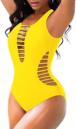 Aqua Eve Women Sexy One Piece Swimss Plunge Deep V Neck Cutout Suits Bathing