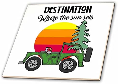 Destino off -road fofo e engraçado de 3drose, onde o sol define o veículo ATV - azulejos