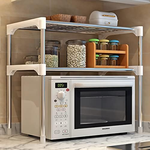 Plataforma de forno de microondas Ajustável 304 Aço inoxidável Armazenamento de cozinha prateleiras de mesa de mesa de casa de
