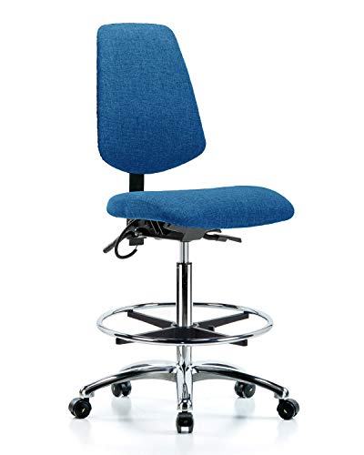 Labtech Seating LT41032 ESD FAST Cadeira alta Cadeira média Base cromada média, inclinação, anel de pé cromado, Casters ESD Blue