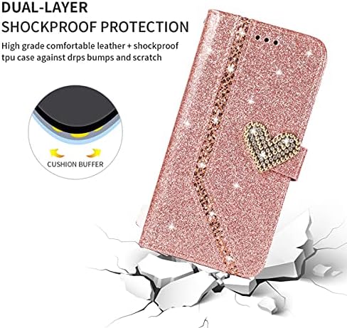 Caixa da carteira XYX para Samsung A21, Bling Glitter Love Diamond Buckle PU Couro Caso para Galaxy A21, Rosegold
