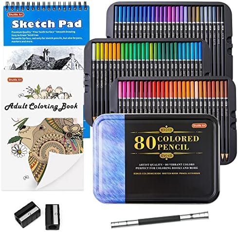 80 lápis coloridos, lápis para colorir cor de cor de barriga com livro de colorir, bloco de esboço e apontador, lápis de cor premium