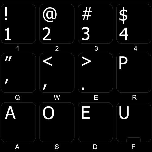 Dvorak simplificou adesivos de teclado não transparentes no fundo preto