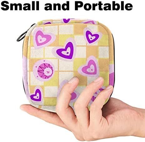 Bolsa de armazenamento de guardanapos sanitários de Oryuekan, bolsas de zíper menstrual reutilizável portátil, bolsa de armazenamento de tampões para mulheres meninas, Kawaii Plaid Lovely Pink Heart