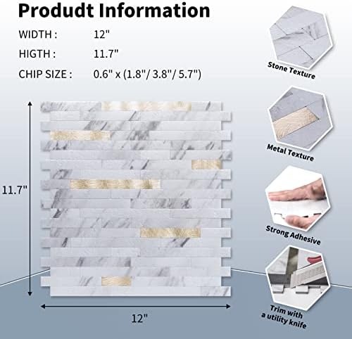 Longaria de 10 folhas de 10 folhas e backsplash de backsplash, bastão de PVC em ladrilhos para cozinha, vaidade do banheiro,