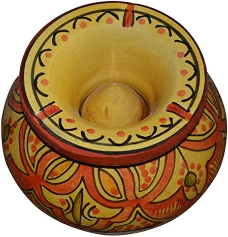 Cinzeiros de cerâmica marroquino marmado sem fumaça requintado grande amarelo envidraçado