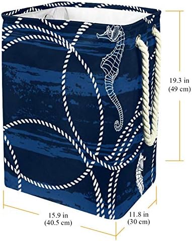 Padrão Indomer com cavalos -marinhos e cordas marinhas 300d Oxford PVC Roupas à prova d'água cesto de roupa grande para cobertores