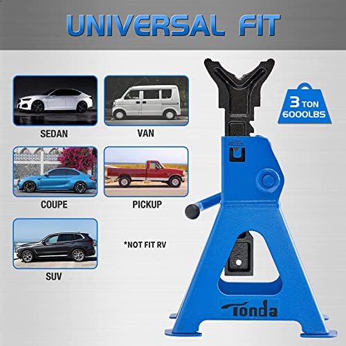 Tonda Jack Stands, 3 toneladas de 6.000 lb, levantamento de carros de aço pesado para sedan SUV, azul, 1 par