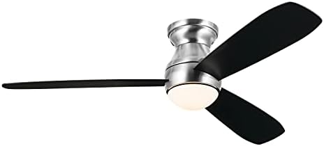 Kichler Bead 54 polegadas LED fã de teto interno em aço inoxidável escovado com lâminas pretas de prata e cetim reversíveis