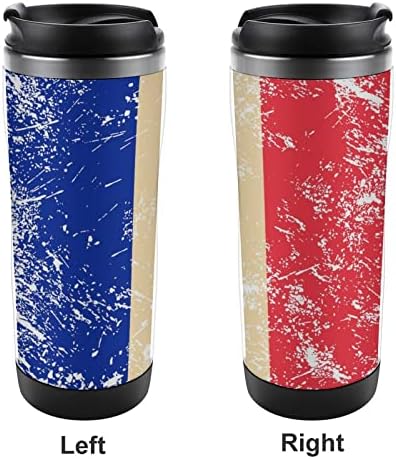 France Flag Vintage Viagem Canecas de café com copos isolados de tampa Garrafa de água de parede dupla em aço inoxidável