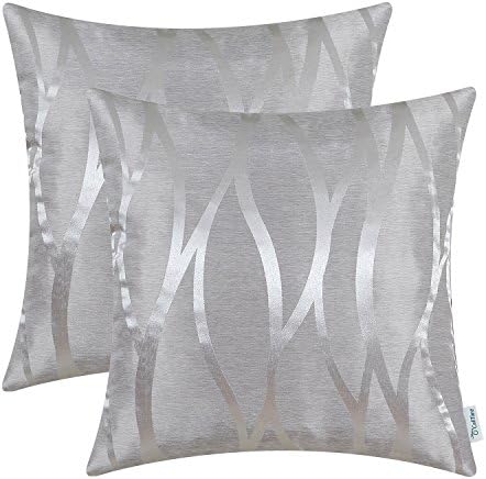 Pacote de calitime de 2 capas de travesseiro de arremesso de caixas para sofá de sofá decoração de casa moderna brilhando e embaixo contraste abstrato ondas de água linhas geométricas 18 x 18 polegadas prata cinza