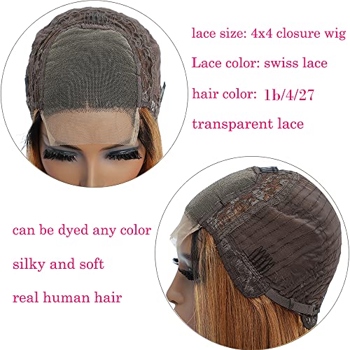 Ombre Lace Front Wig Human Hair pré -arrancado com cabelos de bebê 4x4 renda suíça grátis Parte 1b/4/7 27 Cabelo humano de