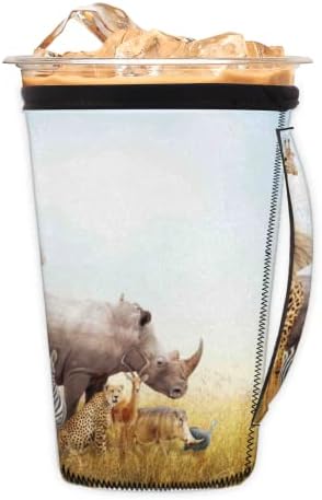 Rinoceronte de girafa de elefante Manga de café gelada reutilizável com manga de neoprene de alça para refrigerante, café com