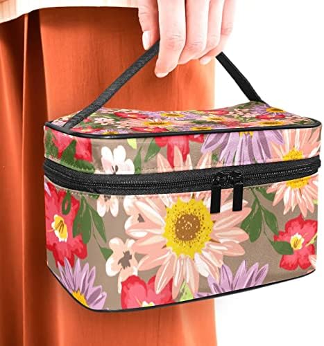 Bolsa de maquiagem de viagem Yoyoamoy com compartimento, flores fofas padrão floral