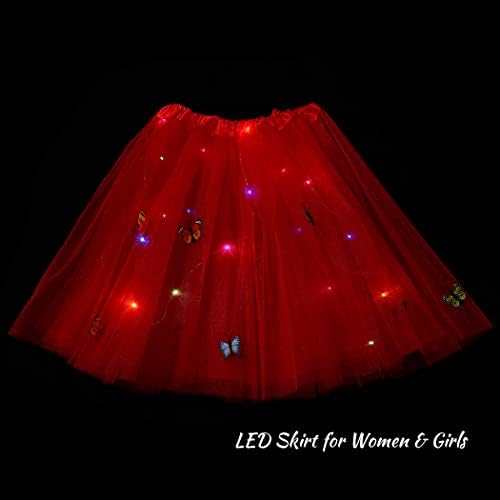 Dresbe Butterfly LED Saias iluminadas Tutu Salia elástica dança de balé Tutus Festa de carnaval para mulheres e meninas