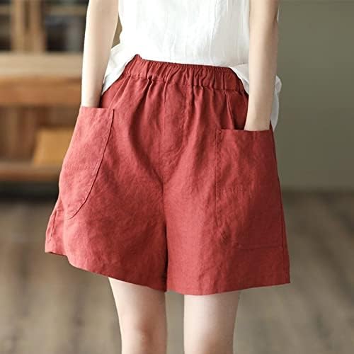 Shorts de compressão de miashui mulheres elásticas calças mulheres curtas de algodão sólido cinto de bolso de bolso solto shorts