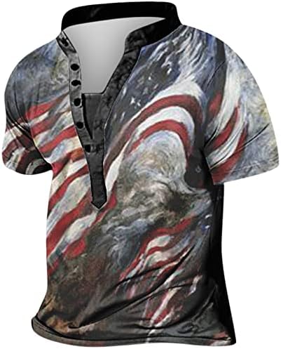 Lcepcy Button Down Down 4 de julho Camisa para homens American Flag Impresso V pescoço de manga curta Camisetas patrióticas camisetas