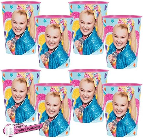 Cuas de festa de 8 contagens de 8 contagens JoJo Siwa | Favores da festa de aniversário para crianças | Oficialmente licenciado 16 oz