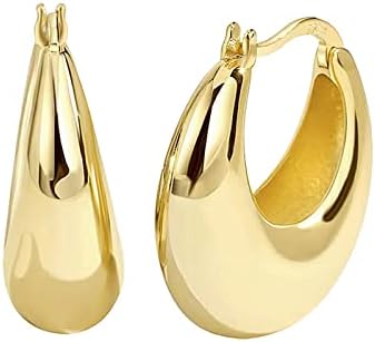 Pickbeau 18K Brincos de curva de prata dourada de dois tons para mulheres | Design italiano de peso leve Clique em brincos de