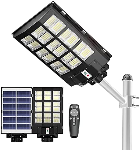 Luzes solares ao ar livre 800W LED Solar Street Light Dusk para Dawn IP66 Luzes de inundação de segurança à prova d'água Lâmpada de largura com controle remoto e suporte comercial e iluminação de área para o quintal jardim