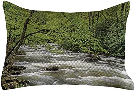 AMBESONNE Appalachian acolchoado Capa de travesseira, streaming de Water Creek em árvores e arbustos da floresta de primavera, capa padrão de travesseiro de sotaque de tamanho king para quarto, 36 x 20, limão verde verde verde