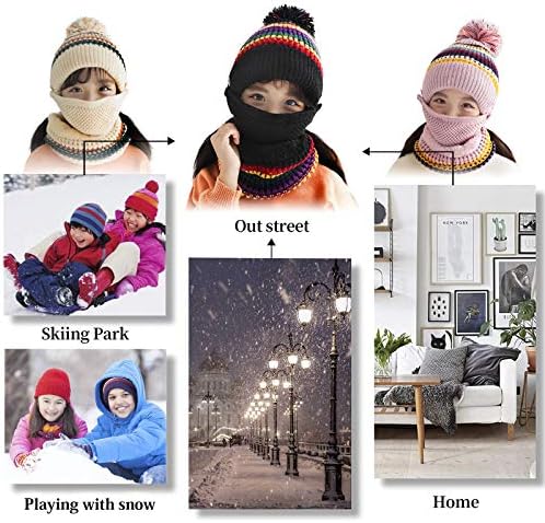 3 em 1 Inverno de malha de malha chapéu de boca mais quente para meninas garotas crianças, lã quente laminada tampa