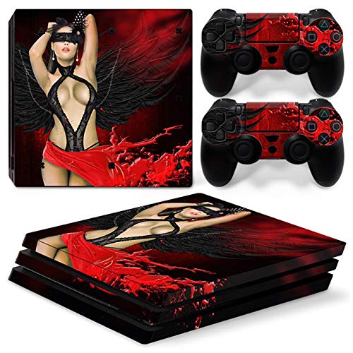 Zoomhitskins PS4 Pro Console e Skins de Controlador, Couro Preto Red Sado Sexy Garota Pintura de Arte Rubi Cherry,