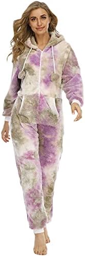 Pijama feminino com capuz Tye Print Zipper Gumnsuith NightGown confortável grosso quente loungewear