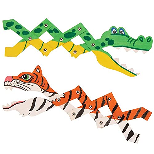 Baker Ross Jungle Animal de madeira que extensa kits de marionetes - pacote de 3, batendo fantoches para crianças para