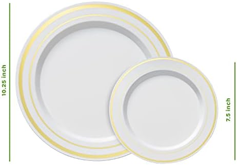 [60 peças] Placas plásticas de acabamento dourado combinado - Placas de jantar premium de 30 descartáveis ​​de 10,25 e 30