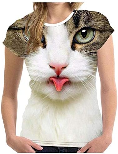 Mulheres 3D Camiseta Cat Fashion Novelty Animal Print Summer Tops casuais de manga curta camiseta gráfica