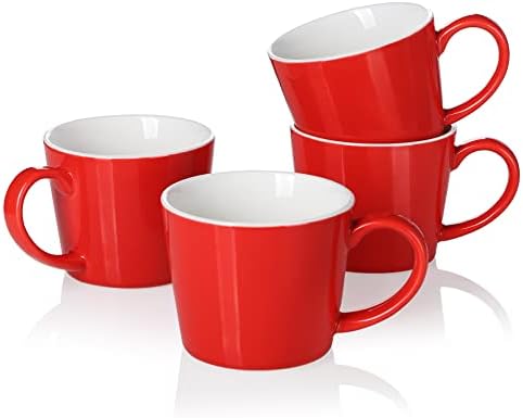 Canecas de café Teocera Conjunto de 4, presente de Natal - 12 onças de caneca de café com alça para café com leite, cappuccino, cacau, chá - canecas de design moderno - presente para homens, vermelho