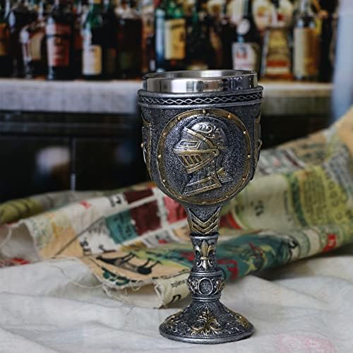 Alikiki Medieval Armour Knight Wine Goble - Renascença Guerreiro Real Guerreiro Drinkwares - 7oz de aço inoxidável Copo para
