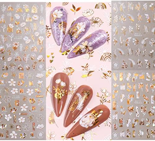 4 folhas Gold Luxury Nail Art Stickers 500 mais de decalques de unhas metálicas para decoração falsa de design de unhas de acrílico para mulheres