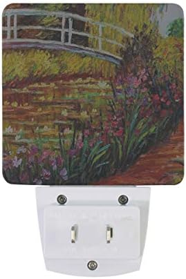 2 plug-in plug-in LED Night Lights com Monet Painting Nightlights With Dusk to Dawn Sensor Luz branca perfeita para cozinha e corredor do banheiro Conjunto 2
