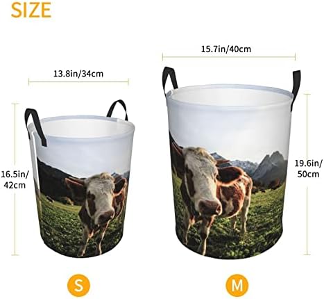 Vacas de pastagens impressas de cesta de lavanderia Circular Circular Roupas Balde de armazenamento Necessidades