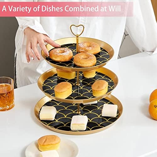 Stands de bolo Conjunto de 3, Padrão de ondas douradas Pedestal Display Table Sobessert Cupcake Stand para Celebração do chá de bebê de casamento