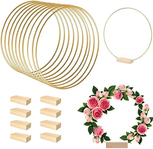 Glacely 8pcs 10 polegadas Metal Floral Hoop Centerpike Para mesa, anel de grinaldora de metal com 8 PCs por suporte de madeira