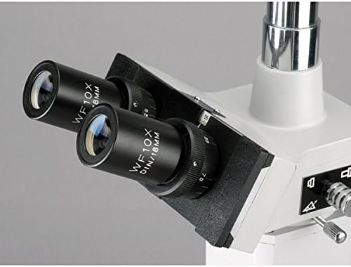 AMScope ME300TB Microscópio metalúrgico episcópico episcópico, oculares WF10X e WF20X, ampliação 40x-800X, iluminação de halogênio de 20W com reostato, estágio mecânico de camada dupla, cabeça deslizante, óptica de alta resolução