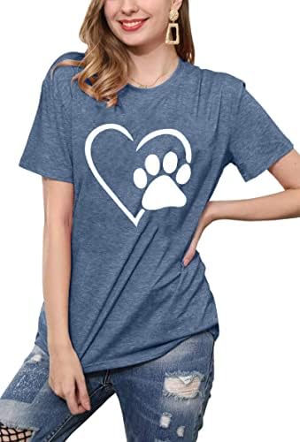 Camisetas para mamãe para cães para mulheres engraçadas pata de cachorro impressão gráfica de manga curta o pescoço mamãe camisa