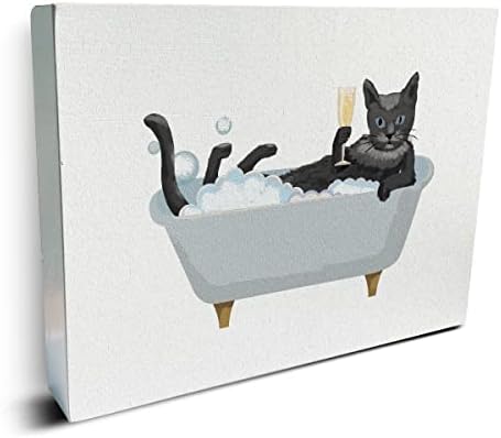 Gato preto rústico na caixa de banheira sinal de madeira Banheiro de madeira placa de bloco de madeira para casa