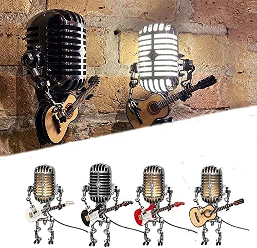 Lâmpada de robô de microfone de estilo retro Zuyoki segurando vintage da Guitarra, lâmpada de mesa de robôs do microfone vintage,